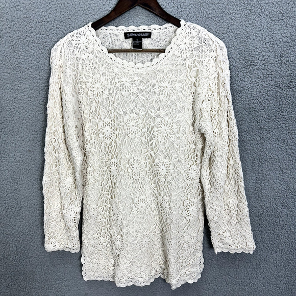 Savannah Top Womens Small Ivory Floral Crochet Silk Cotton Boho Cottagecore‎ Vtg - Picture 1 of 7